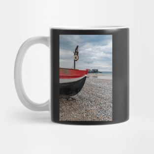 Crab fishing boat on the shingle beach Mug